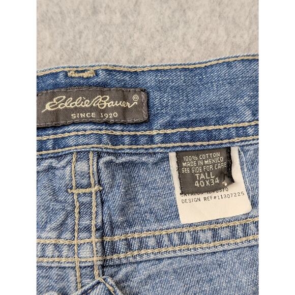 Eddie Bauer Mens Carpenter Pants Blue Jeans 40 x 34 Tall 100% Cotton Baggy Work - Picture 6 of 13